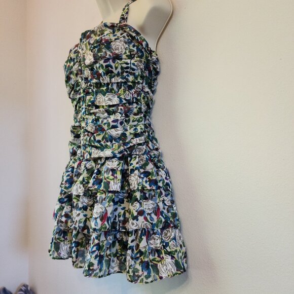 Y2K Papaya Babydoll Halter Neck Tank Top Smoked Boddy RUffle Zip Women S Retro - Picture 3 of 14